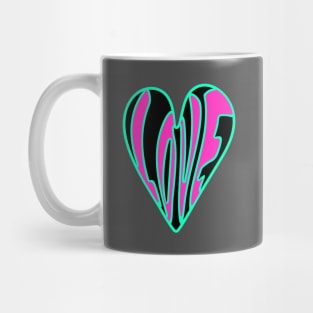 Hippie Style Love Heart, Pink, Turquoise and Black Mug